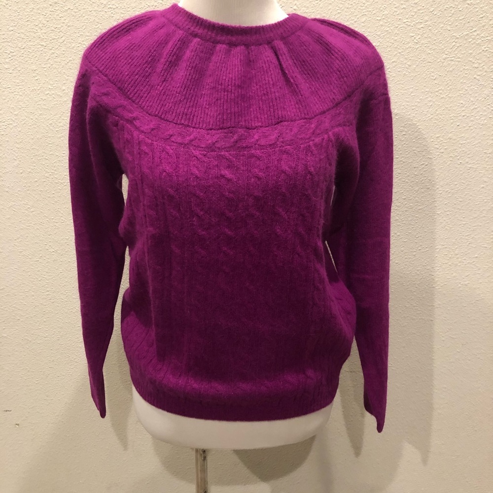 Crystal Lambs Wool/Angora Sweater Cable Knit M
